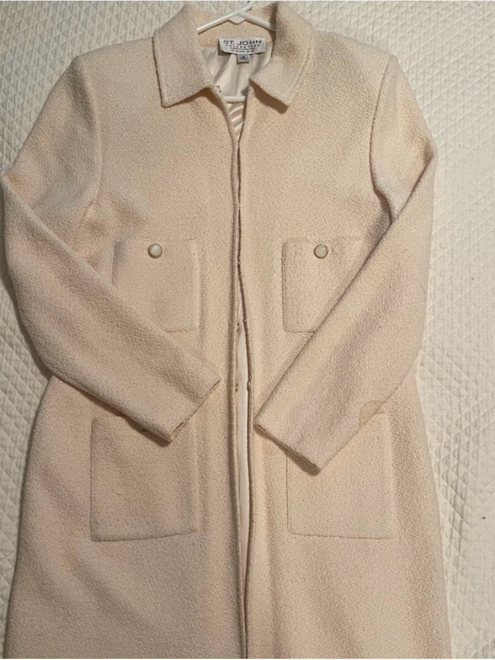 St. John Cream Bouclé Long Coat